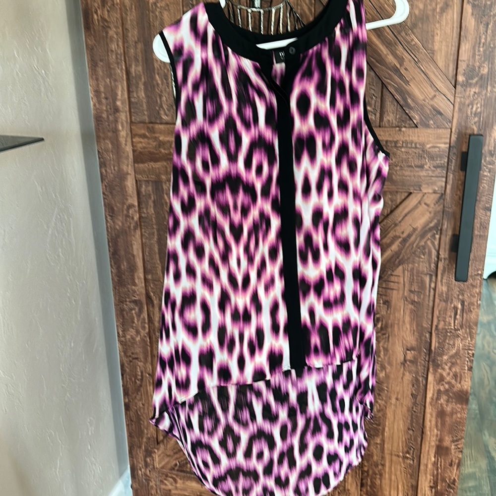 Nicole Miller High-Low Leopard Sleeveless Blouse XL